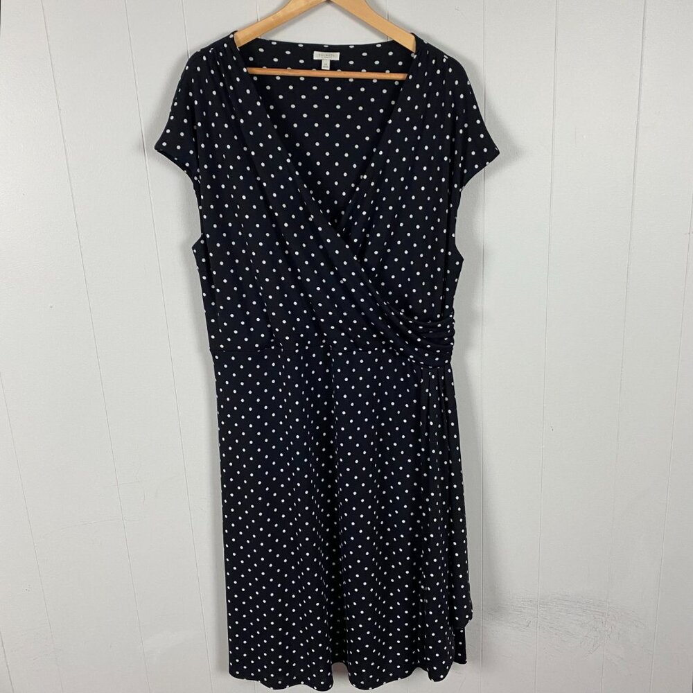 Talbots Dress Women's 3X Sleeveless Black Polka Dot Stretch A-Line Faux Wrap
